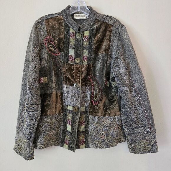 Urban Tribe Tapestry Jacket Women's Size Medium Boho Artsy Patch Jacquard Velour - Picture 1 of 11